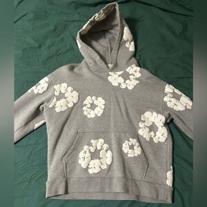 Gray Hoodie with White Floral Design
